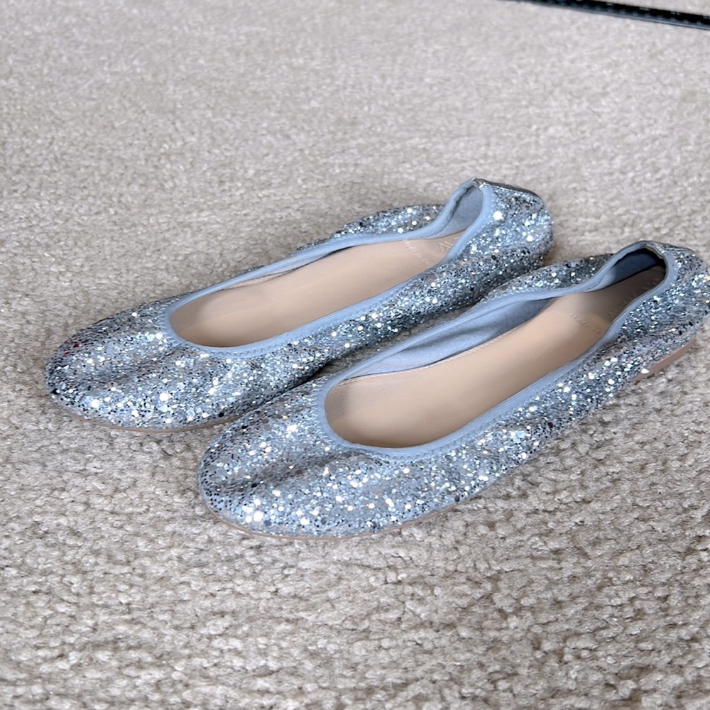J Crew ✨ Glitter ✨ Silver Ballet Flats